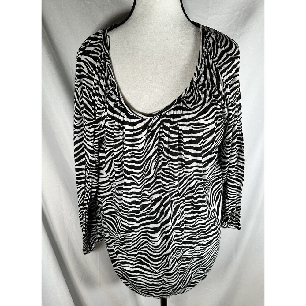 Michael Kors Blouse Womens Large Black White Animal Zebra Print Scoop Neck Top